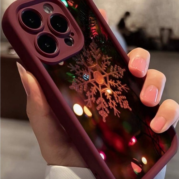Other - Stylish Maroon Phone Case with Snowflake Design compatible with IPhone 14